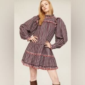 Ulla Johnson Plaid Long Sleeve Mini Dress Size 2 New Retails $425